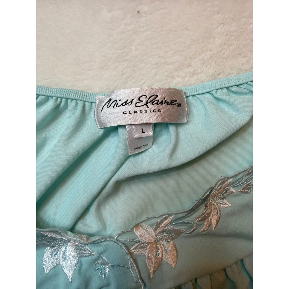Miss Elaine Classics Women Light Blue Floral Embroidered Maxi Nightgown Large
